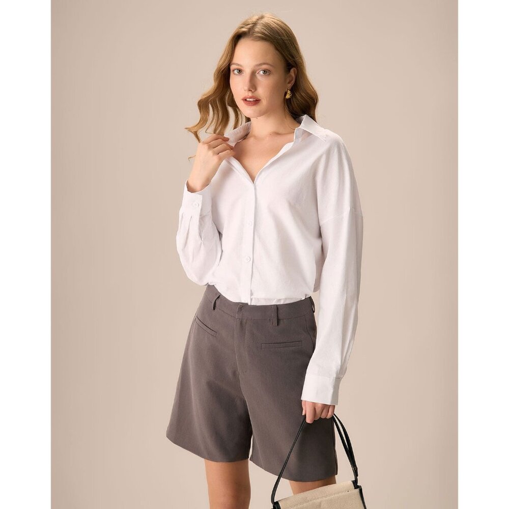 Rihoas Womens Tailored High-Waist Gray Bermuda Shorts XSmall Lightweight Fabric